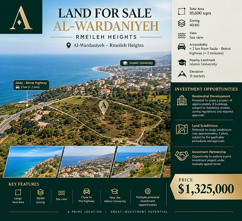 Land for Sale – Al-Wardaniyeh, Rmeileh Heights