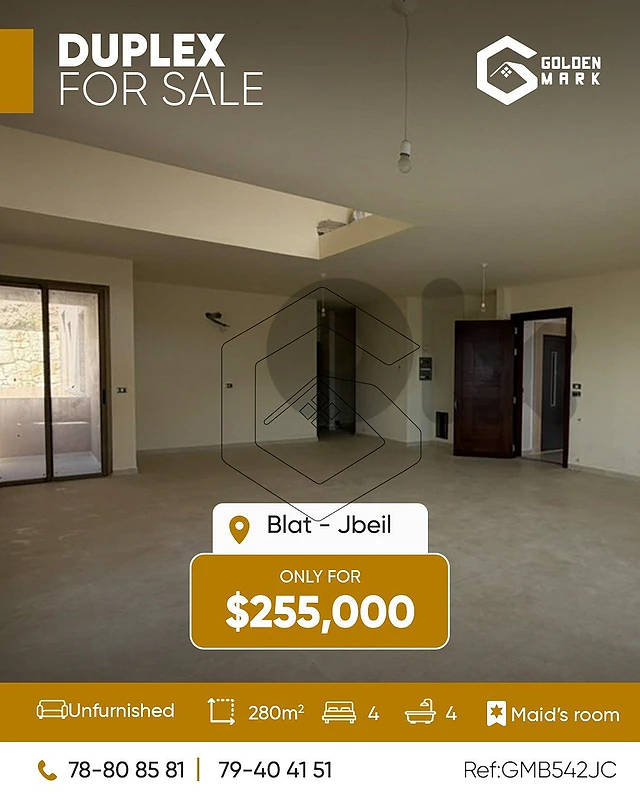 GMB542JC- Duplex For Sale in Blat - شقة دوبلكس للبيع في بلاط