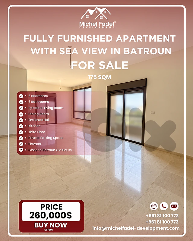 ST1007-Fully Furnished Apartment with Sea View for Sale – Batroun