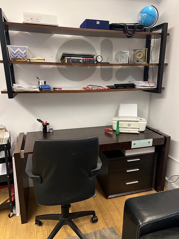 wood desk with drawers and shelves