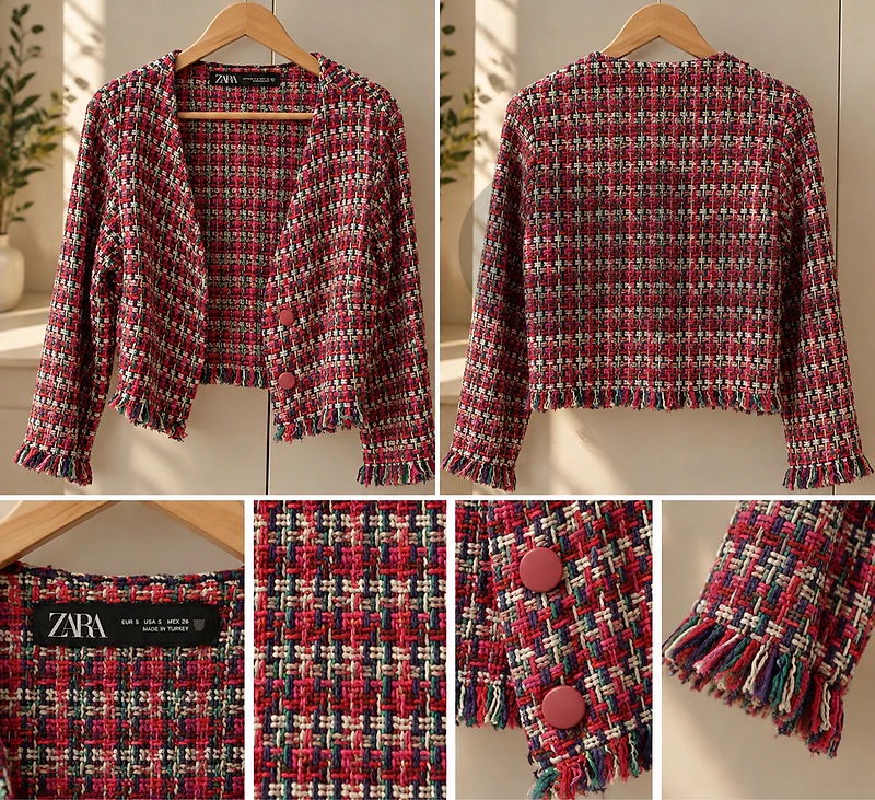 ZARA Multicolor Tweed Cropped Jacket – Size S