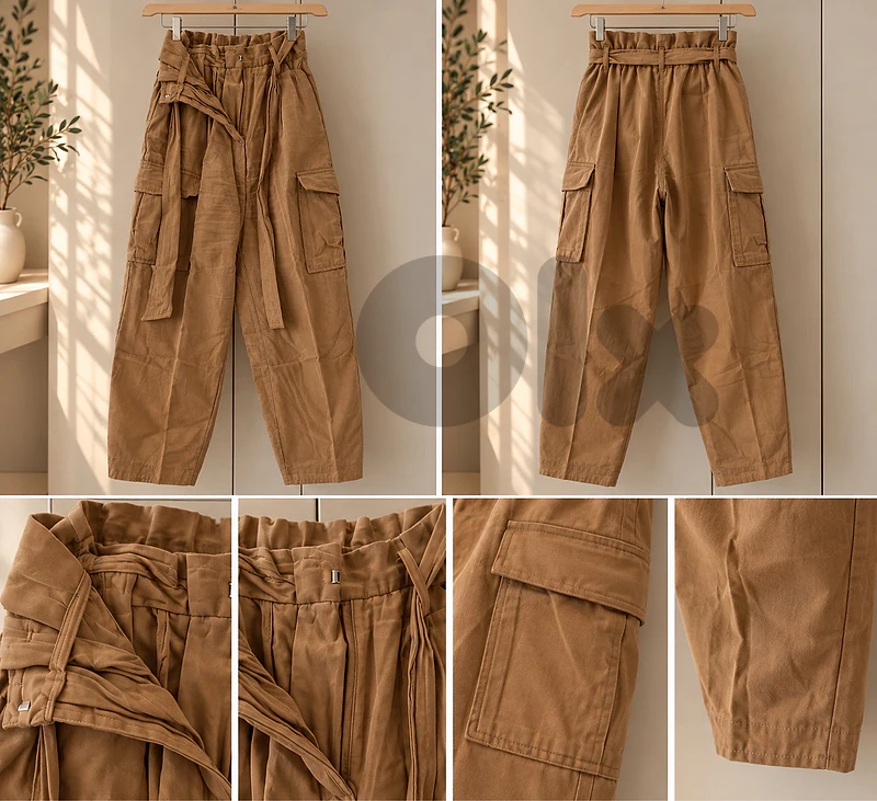 Camel Brown High-Waisted Cargo Pants – Paperbag Waist