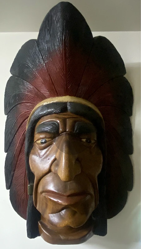 teck wood folk art indian chief face