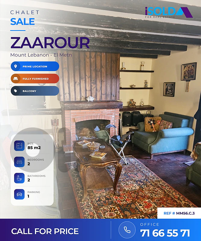 Furnished Chalet for Sale in Zaarour - شاليه للبيع في زعرور