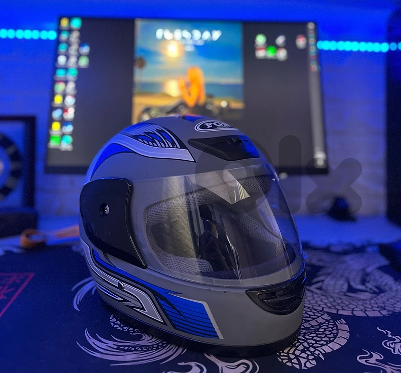FG Full-Face Motorcycle Helmet – Blue & Silver, Size M (Estimated)