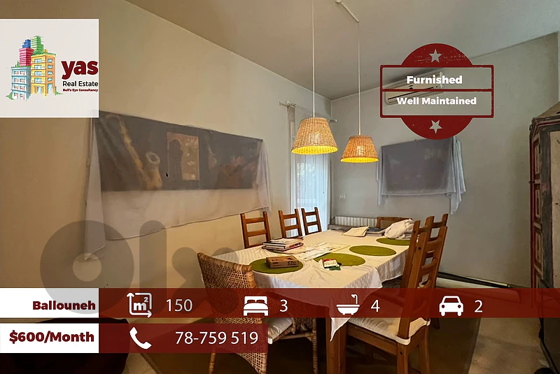 Ballouneh 150m2 | Furnished | Well Maintained | Calm Street | KS