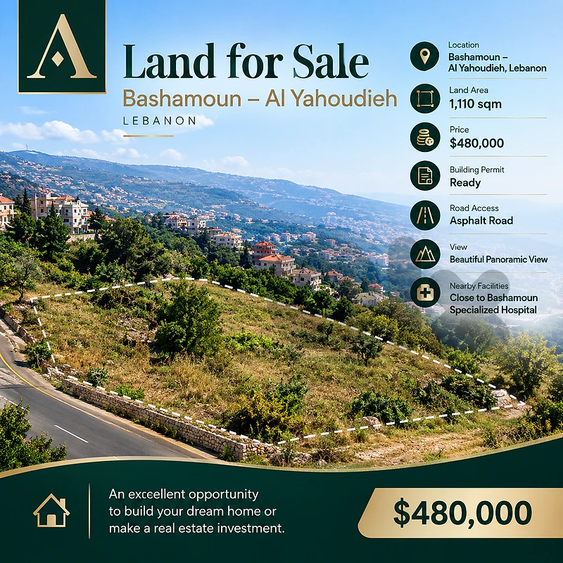 Land for Sale in Bashamoun – Al Yahoudieh | 1,110 sqm | $480,000