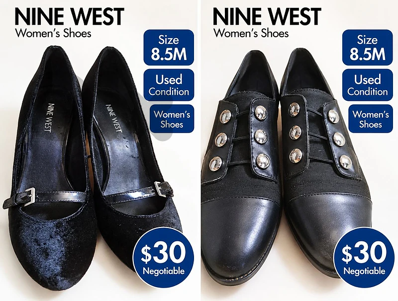 Two stylish pairs of black Nine West women's shoes size medium 8.5