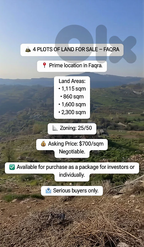 Four Plots Of Land For Sale in Faqra