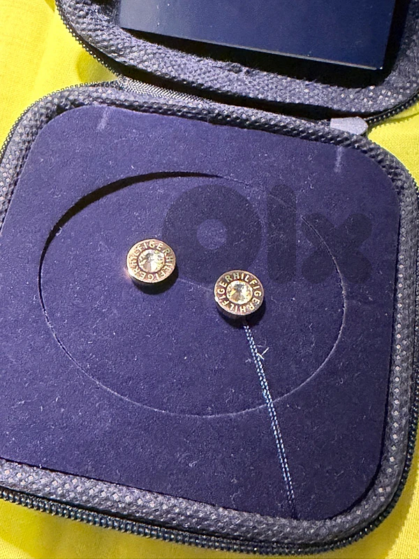 Tommy Hilfiger Gold-Tone Logo Stud Earrings with Original Jewelry Box
