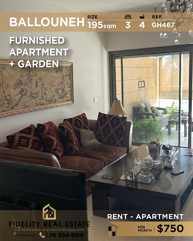 Apartment for rent in Ballouneh GH467 شقة  للإيجار في بلونة
