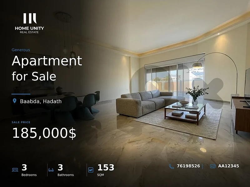 Ready to move in , 3-bedrooms Apartment for Sale in Hadath ,baabda