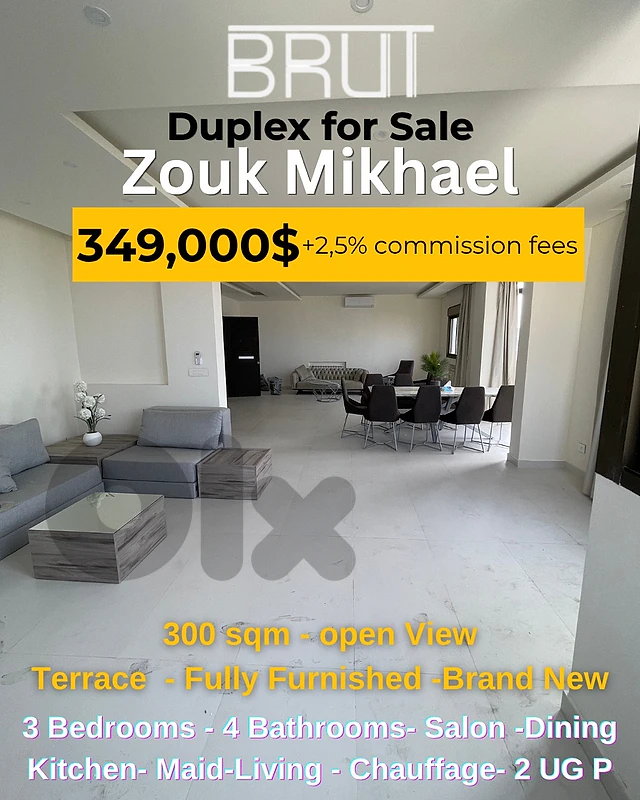300 sqm Fully Furnished Brand new Duplex for sale in zouk Mikhael