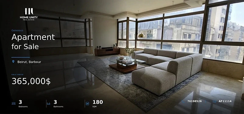 3-bedrooms Apartment for Sale , located in Barbour , Beirut