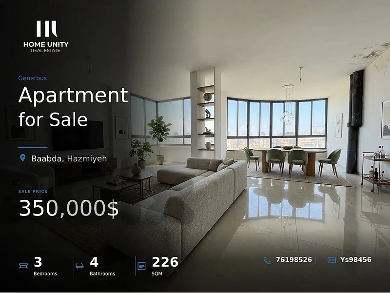 226 sqm 3-bedroom apartment for sale in Hazmiyeh, Baabda