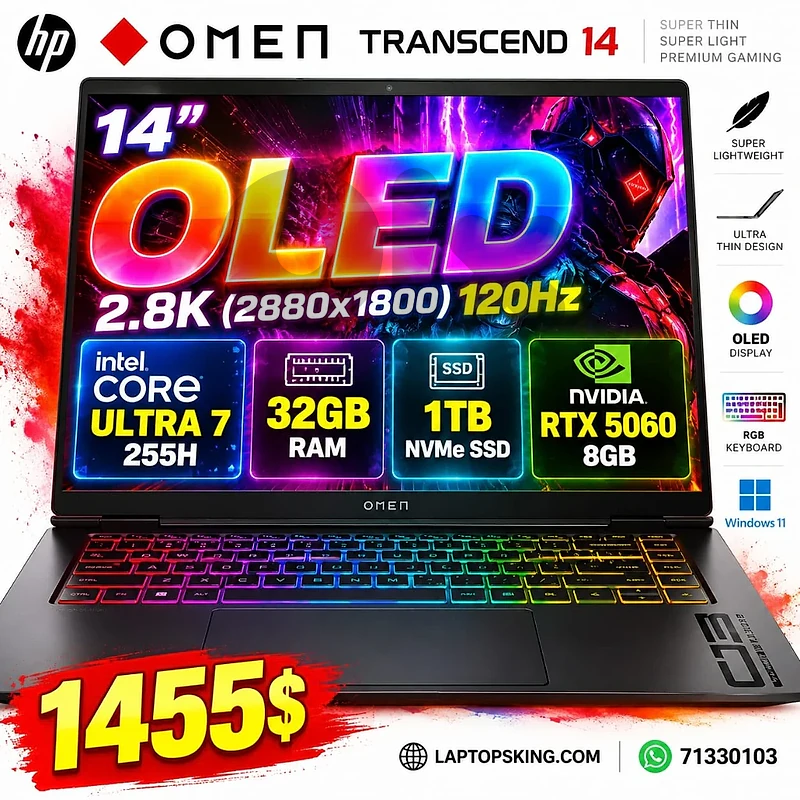 HP OMEN Transcend 14 Ultra 7 RTX 5060 32GB 2.8K OLED