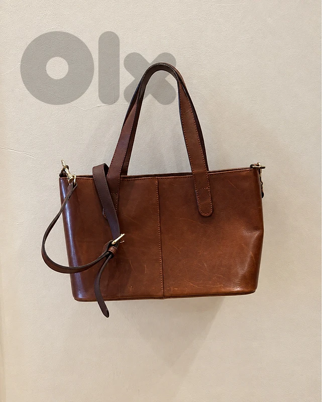 brown leather handbag