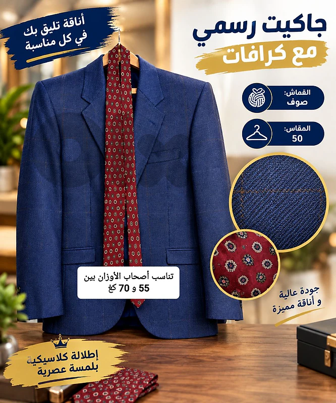 جاكيت رسمي صوف مع كرافات قياس 50 بسعر 40$