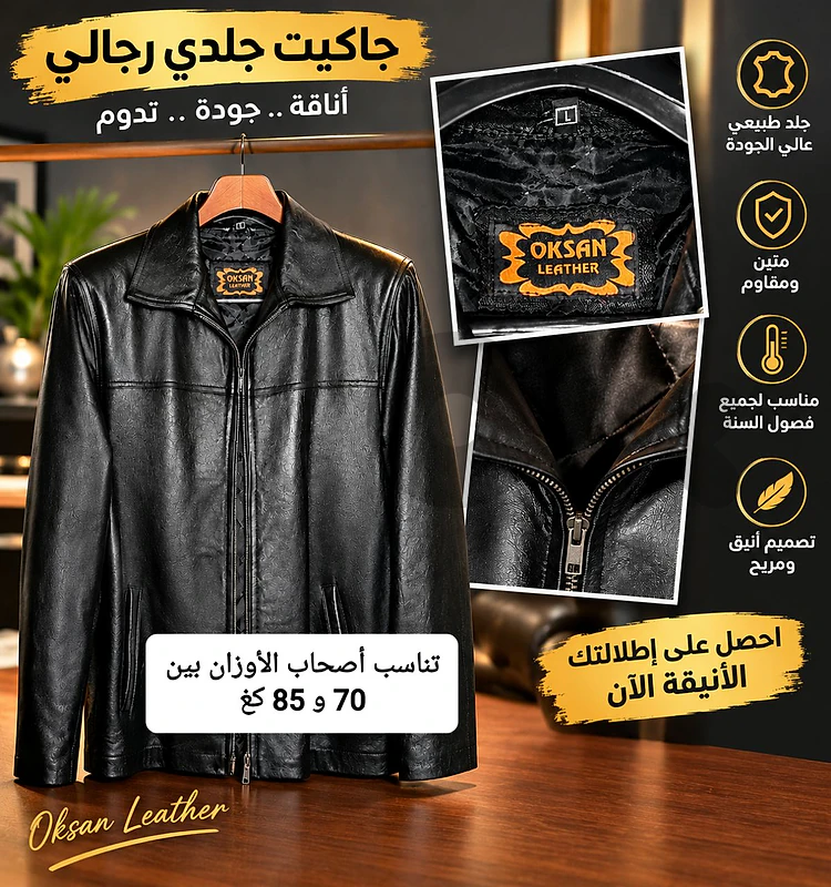 جاكيت جلد أصلي ١٠٠% قياس L شبه جديدة  بسعر 40$  ماركة oksan التركية