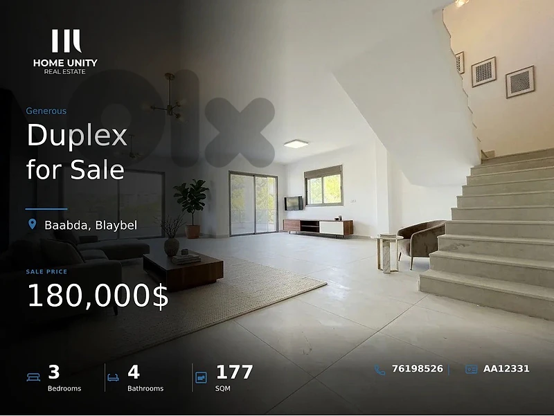 3-bedroom duplex for sale in Blaybel, Baabda