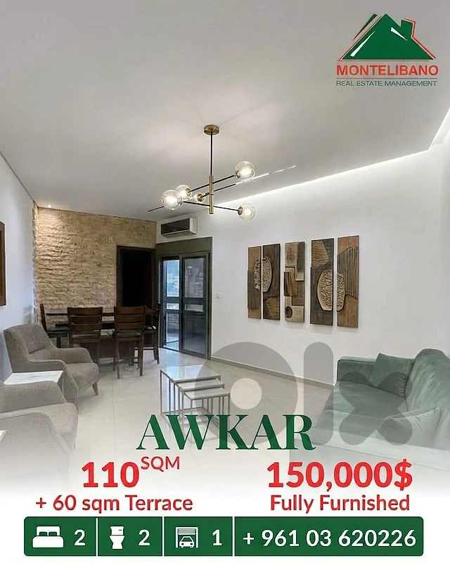110 sqm Apartment For Sale in Awkar عوكر with 60 sqm Terrace