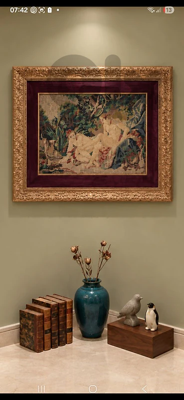Vintage Large Gobelin Tapestry - Classical Art in Ornate Gold Frame