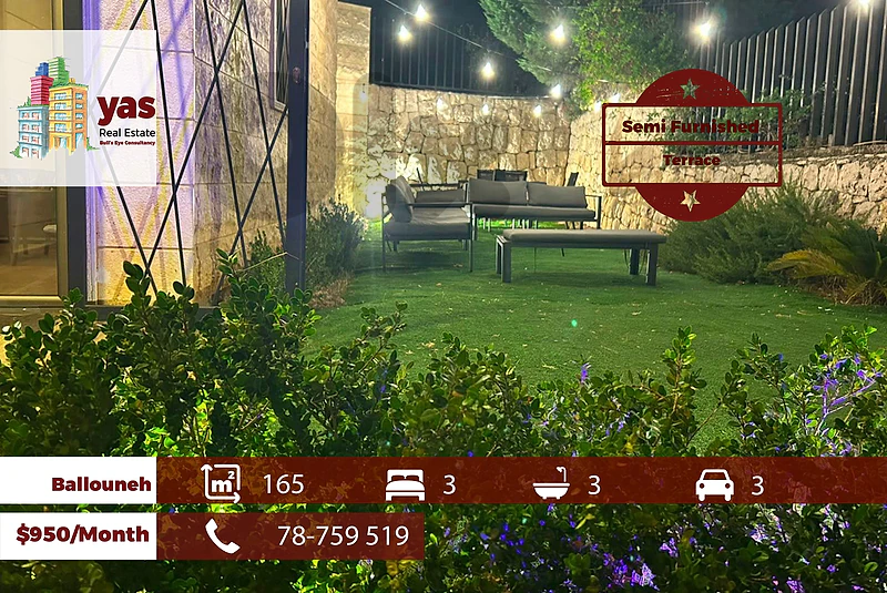 Ballouneh 165m2 | Terrace | Semi Furnished | Rent | Prime Location |KS
