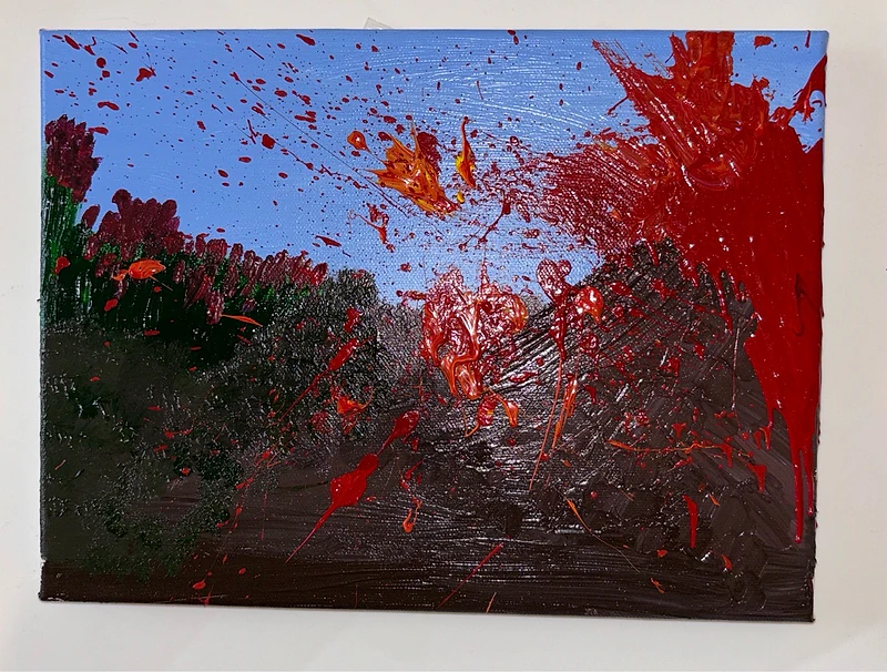 erupting volcano canvas acrylic painting