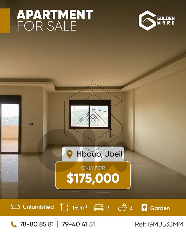 GMB533MM - Apartment for sale in Hboub Jbeil شقة للبيع في حبوب - جبيل