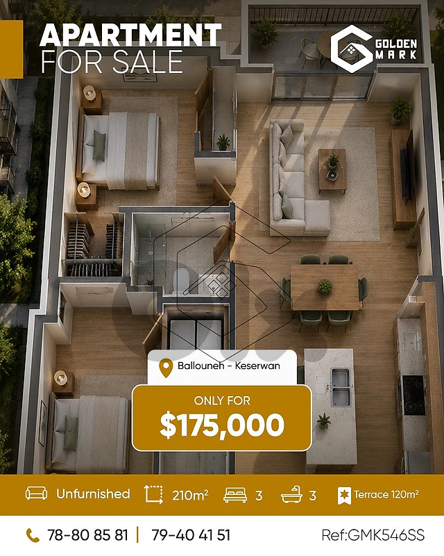 GMK546SS - Apartment For Sale in Ballouneh -  شقة للبيع في بلونة