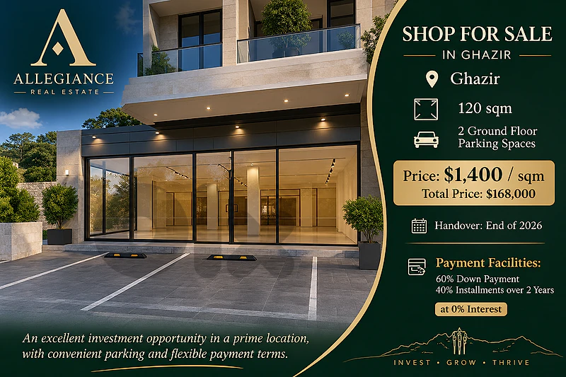 Shop for Sale in Ghazir – 120 sqm – 2 Parking Spaces Shop for Sale in Ghazir – 120 sqm – 2 Parking Spaces
