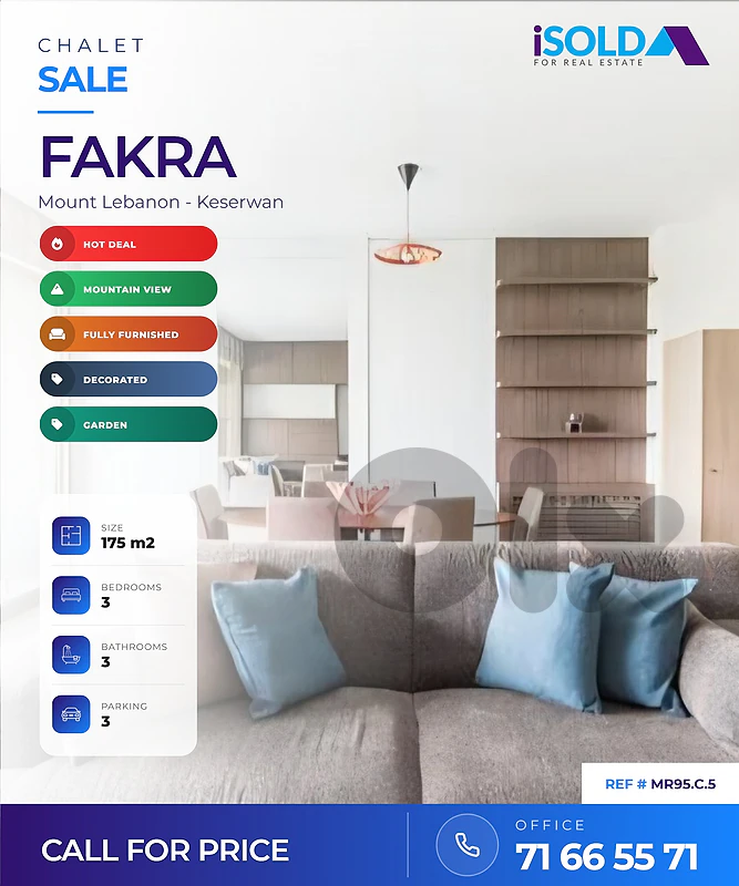 Chalet+Garden+Pool+Mountain View for Sale in Fakra-شاليه للبيع في فقرة