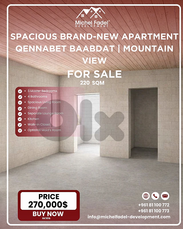 RK1016-Spacious Brand-New Apartment for Sale – Qennabet Baabdat