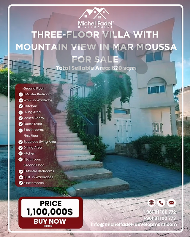 RK1013-Three-Floor Villa -Mountain View for Sale in Metn Mar Moussa
