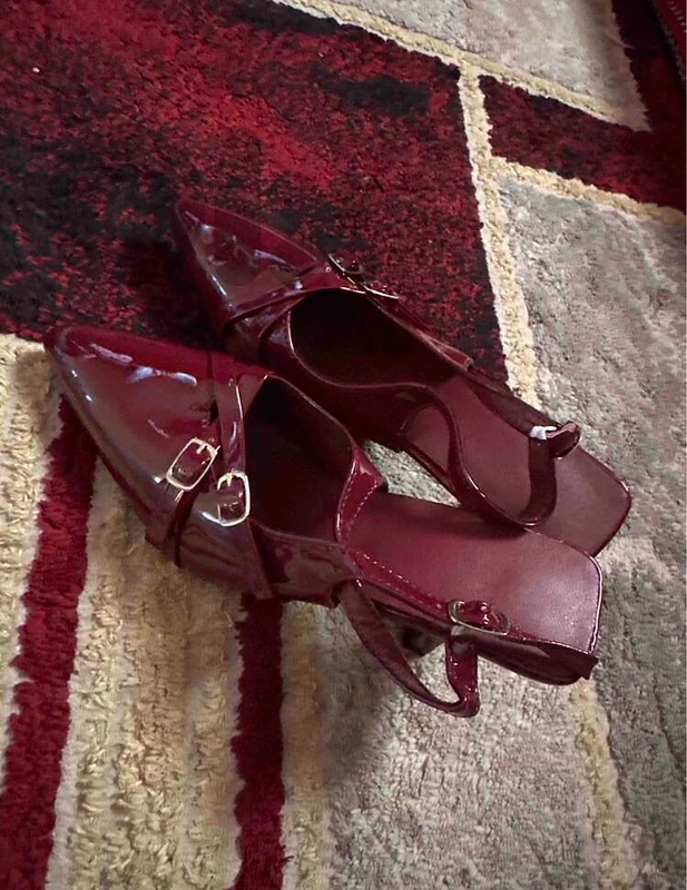 Burgundy Patent Slingback Heels