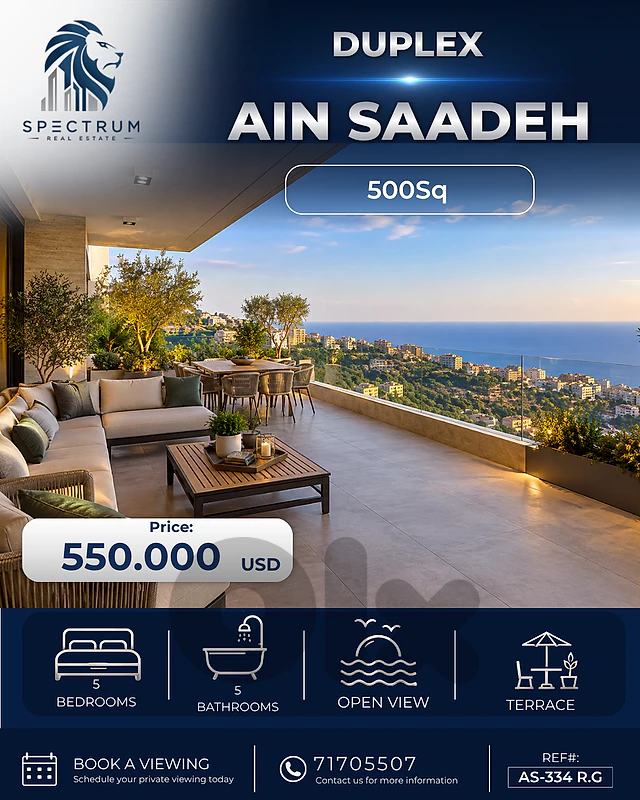 5 BEDS | HIGH-END | DUPLEX | AIN SAADEH | TERRACE, (AS-334) 5 BEDS | HIGH-END | DUPLEX | AIN SAADEH | TERRACE, (AS-334)