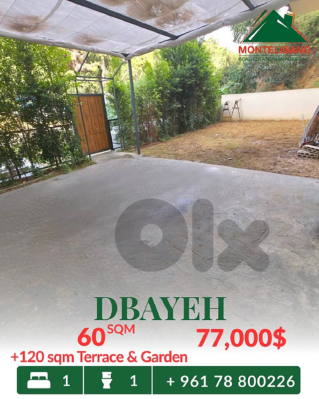 60 sqm Apartment For Sale in Dbayeh with 120 sqm Terrace & Garden