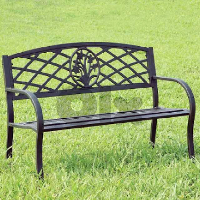 Steel Garden Bench, Patio Floral 2-Seater for Outdoor Relaxation