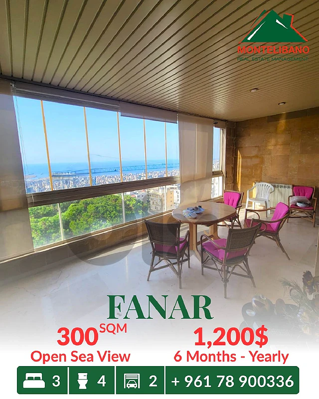 300 sqm Apartment For Rent in Fanar فنار with Open Sea View