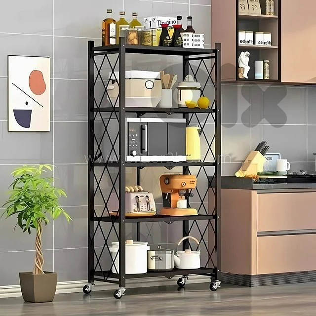 5-Tier Storage Rack – Foldable, Mobile, Ideal for Kitchens & Offices