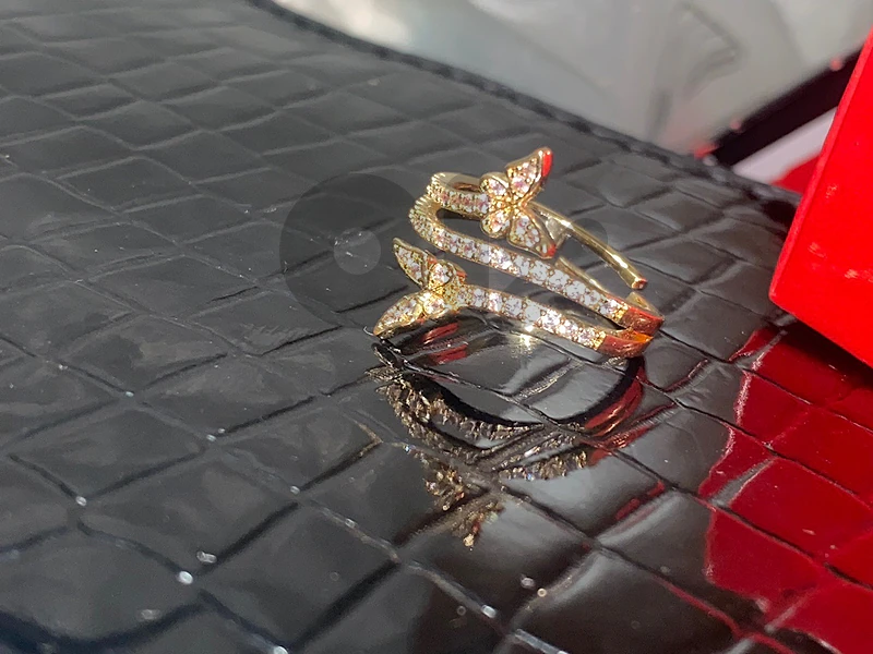 Gold Butterfly Ring - Adjustable, Iced with Zirconia