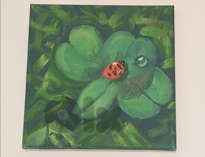 oil on canvas 20×20 ladybug painting .