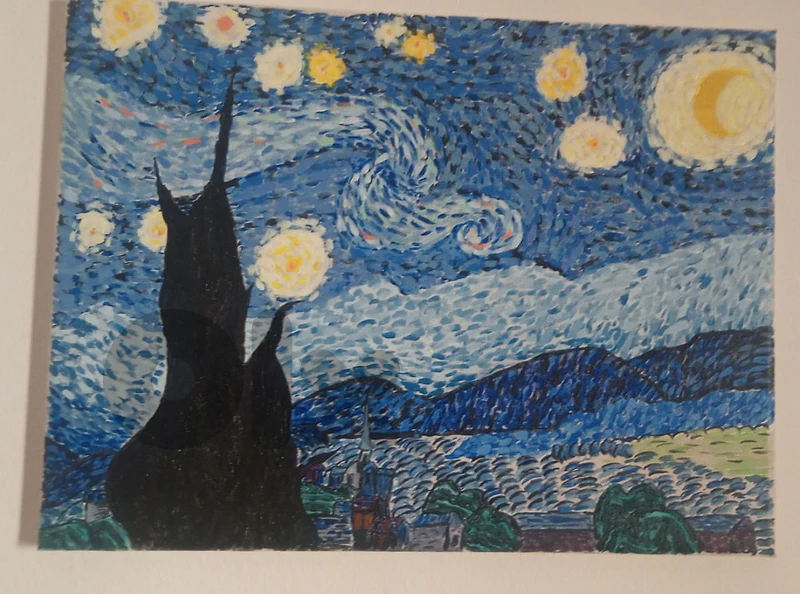 Hand-Painted Acrylic Study of "Starry Night" (40x30 cm)