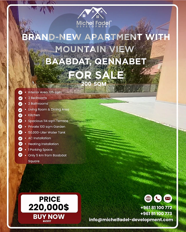 RK1017-Brand-New Aprt with Mountain View for Sale – Baabdat, Qennabet