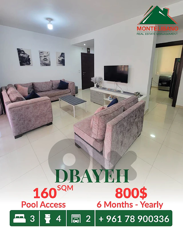 160 sqm Apartment For Rent in Dbayeh ضبية with Pool Access