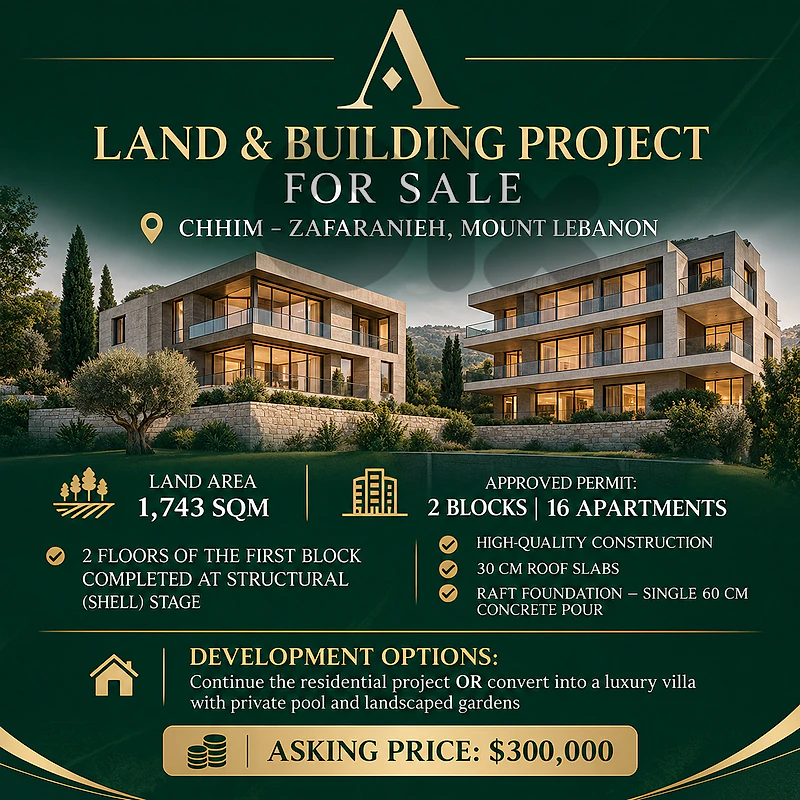 Land & Building Project for Sale – Chhim, Zafaranieh
