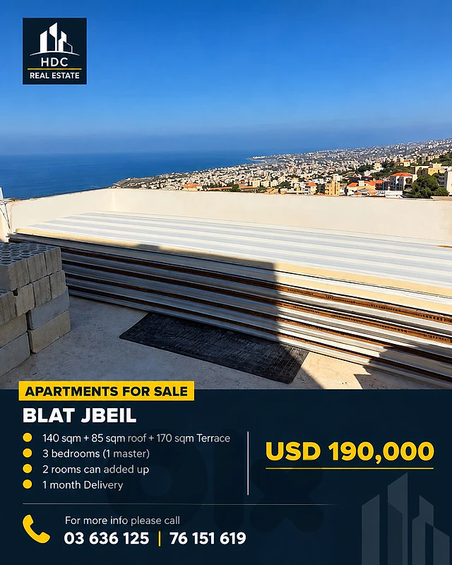 Blat Jbeil 140 sqm + 85 sqm Roof + 170 sqm Terrace Panoramic sea view