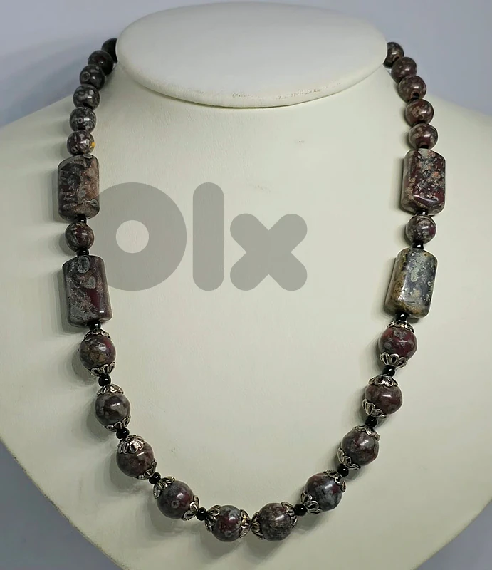30$ ​Vintage Natural Jasper Bead Necklace with Filigree Accents