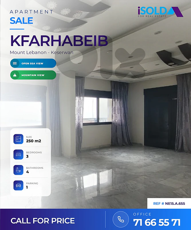 Apartment + Sea&Mountain View for Sale - شقة للبيع في كفرحبيب