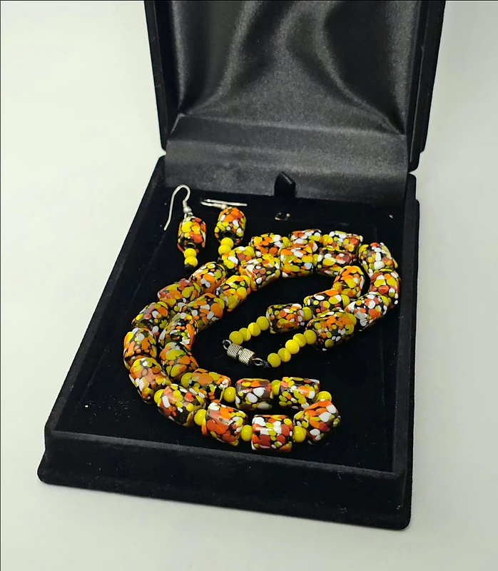 35$ Vibrant Murano-Style Glass Bead Necklace and Dangle Earrings Set